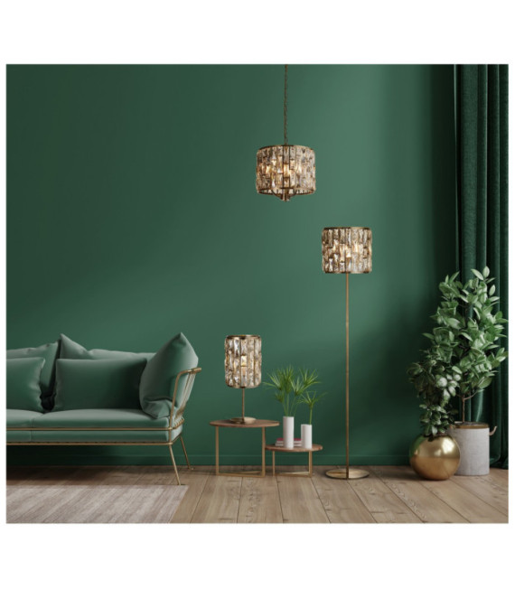 Bijou Stehlampe aus Weichstahl, antikes Messingglas