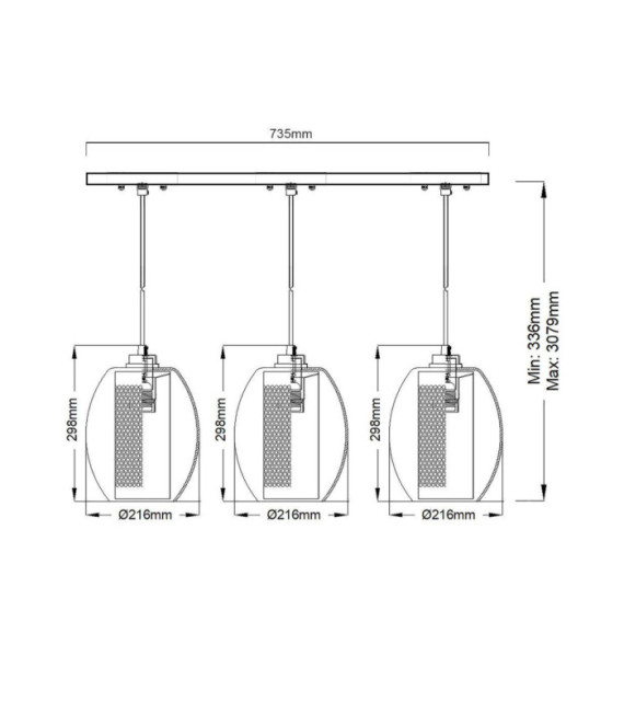 Suspension Asher Acier,Verre Étain antique