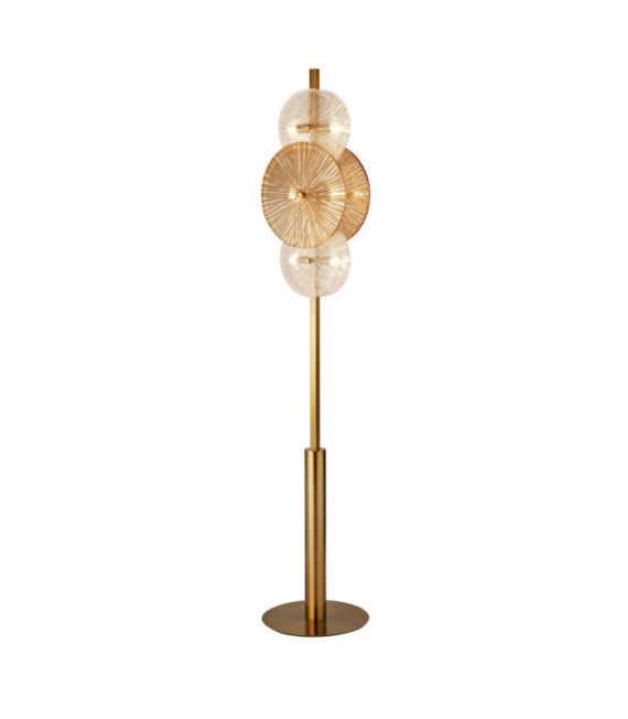 Wagon Floor Lamp Mild Steel, Glass Brass