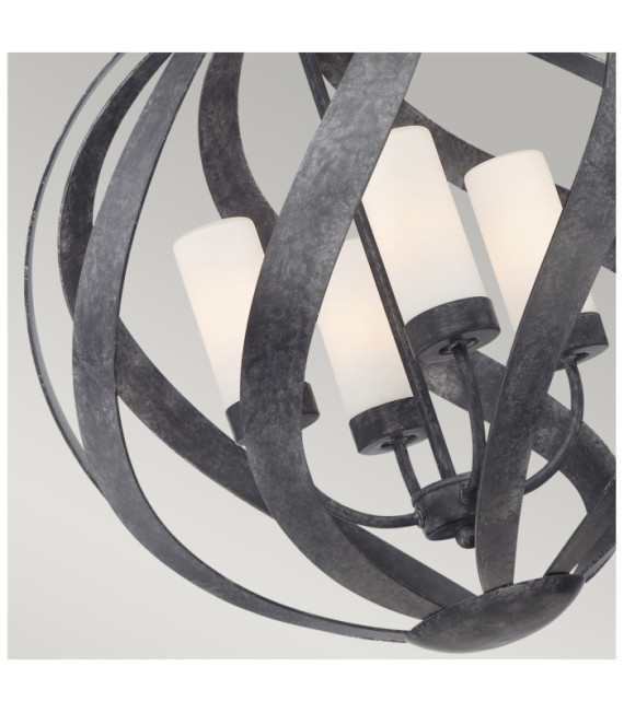 Suspension Quoizel Verre gravé opale,acier Vieux Noir