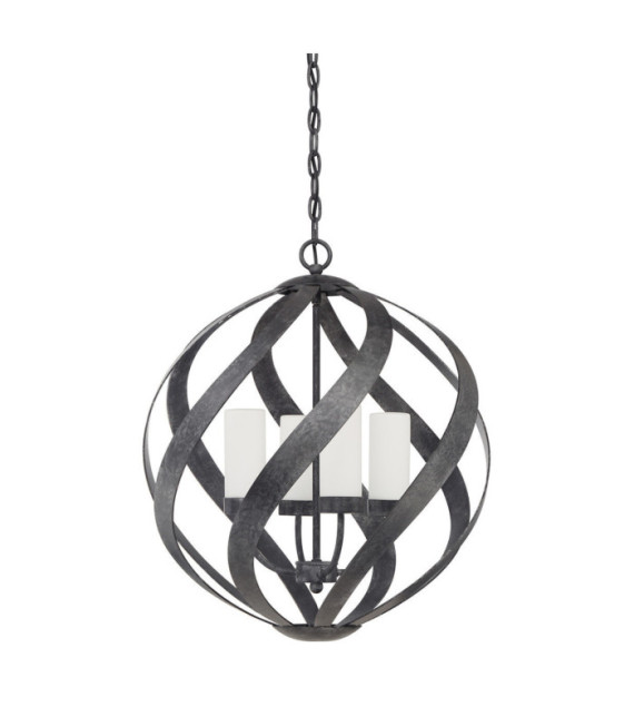 Suspension Quoizel Verre gravé opale,acier Vieux Noir