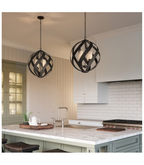 Quoizel pendant light Opal engraved glass, Old Black steel