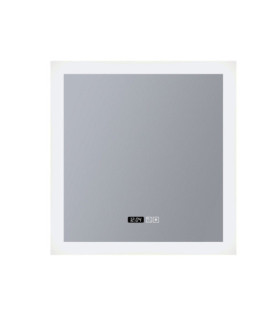 Specchio da bagno quadrato in acciaio dolce, vetro trasparente, bianco