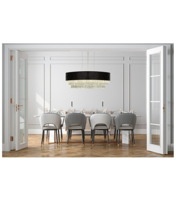 Glamor Crystal pendant light, mild steel, acrylic, Chrome fabric