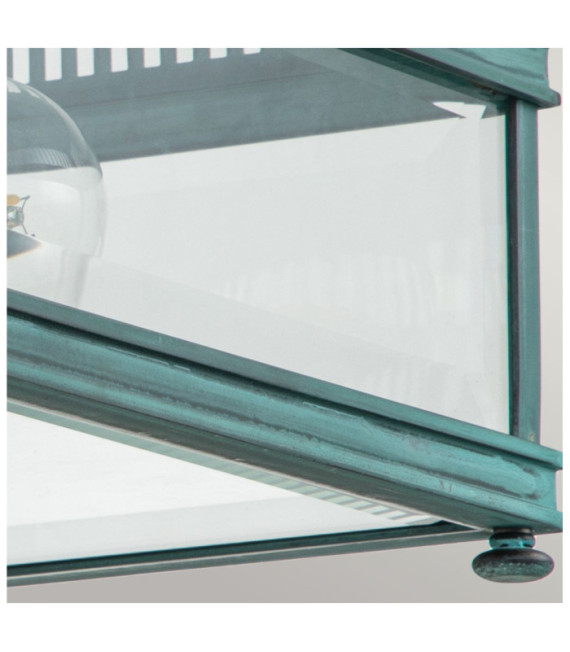 Lámpara de techo para exterior Holborn Vidrio transparente, latón macizo Verdigris