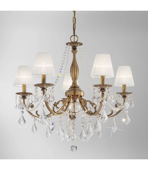Klassischer Kronleuchter PISANI CRYSTAL Antik Messing 5 Glühbirnen