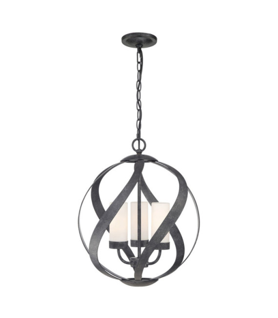 Quoizel pendant light Opal engraved glass, Old Black steel