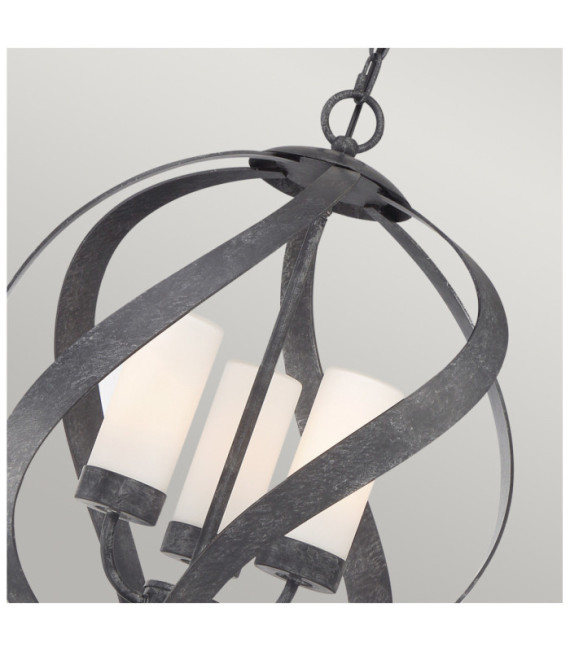 Suspension Quoizel Verre gravé opale,acier Vieux Noir