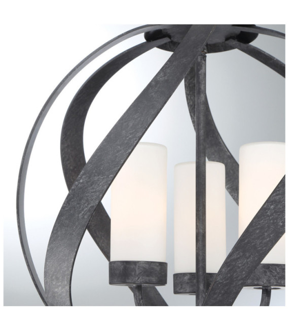 Quoizel pendant light Opal engraved glass, Old Black steel