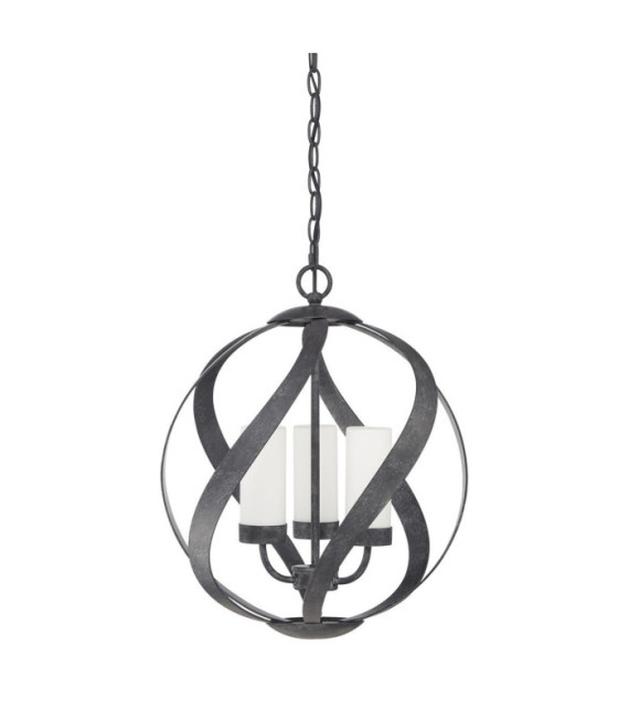 Quoizel pendant light Opal engraved glass, Old Black steel