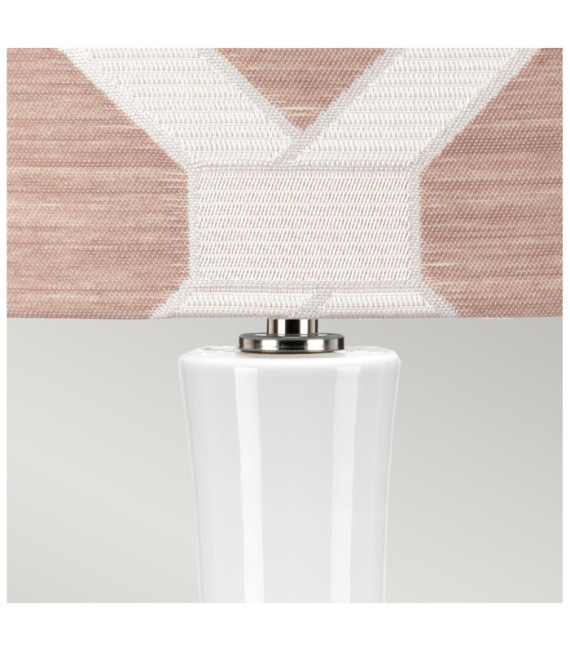 Lampada da tavolo Milo Base in Ceramica, Acciaio, Paralume in Tessuto Nickel Lucido