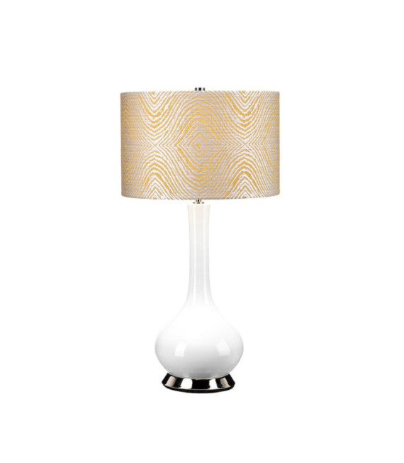 Milo Table Lamp Ceramic Base, Steel, Polished Nickel Fabric Shade