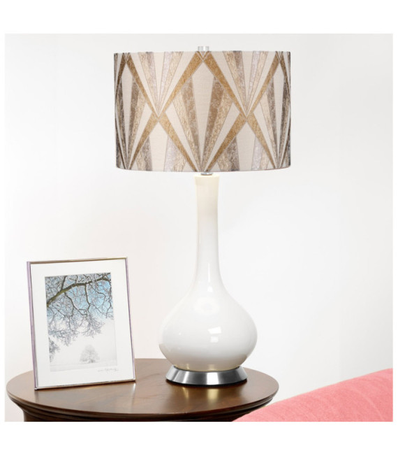 Lampada da tavolo Milo Base in Ceramica, Acciaio, Paralume in Tessuto Nickel Lucido