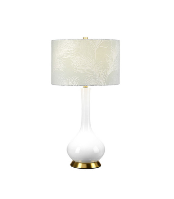 Lampe de table Milo Base en céramique,acier,Abat-jour en tissu Laiton vieilli