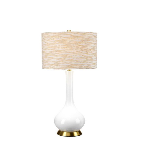 Lampada da tavolo Milo Base in ceramica, acciaio, paralume in tessuto ottone invecchiato