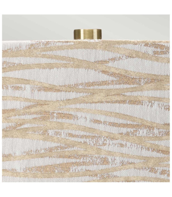 Lampada da tavolo Milo Base in ceramica, acciaio, paralume in tessuto ottone invecchiato