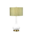 Milo table lamp Ceramic base, steel, Aged brass fabric lampshade