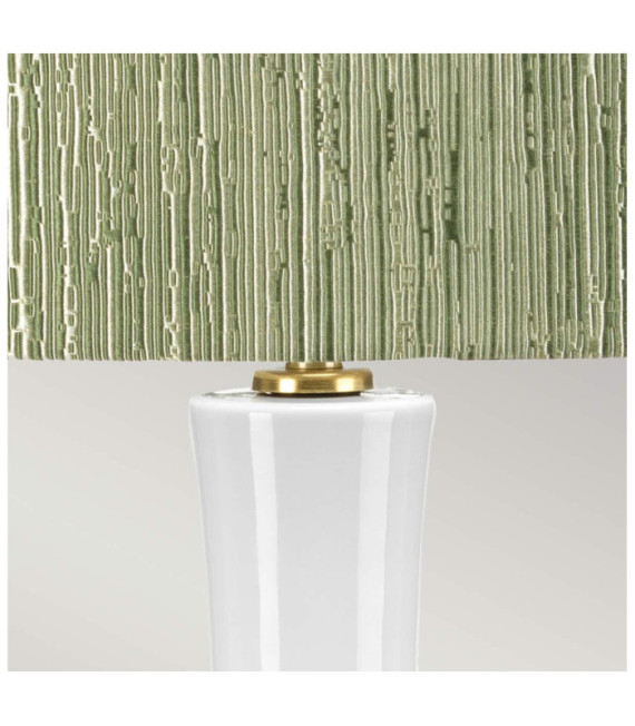 Lampada da tavolo Milo Base in ceramica, acciaio, paralume in tessuto ottone invecchiato
