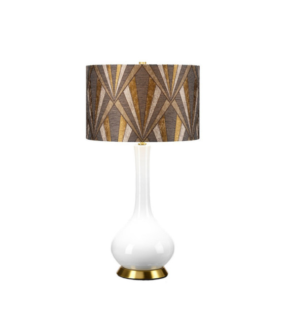 Lampada da tavolo Milo Base in ceramica, acciaio, paralume in tessuto ottone invecchiato