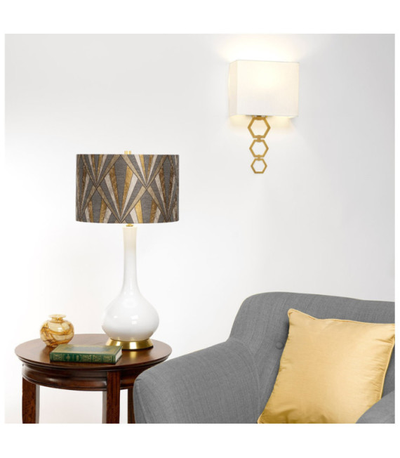 Milo table lamp Ceramic base, steel, Aged brass fabric lampshade