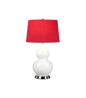 Lampe de table Isla Base en céramique,acier,Abat-jour en fausse soie, Nickel poli