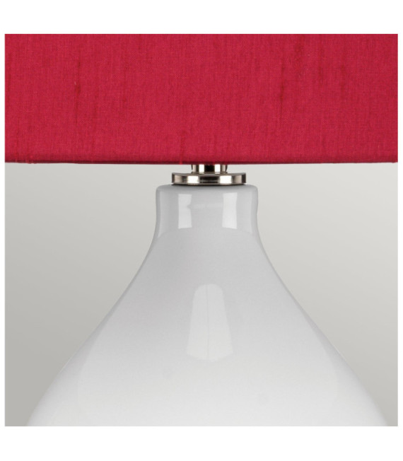 Isla Tischlampe, Keramiksockel, Stahl, Lampenschirm aus Kunstseide, poliertes Nickel