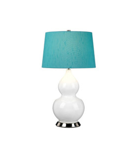 Lampe de table Isla Base en céramique,acier,Abat-jour en fausse soie, Nickel poli
