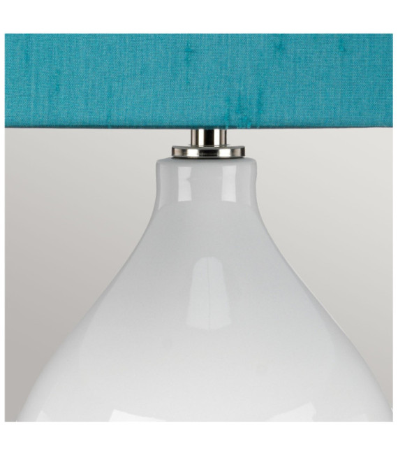 Lampe de table Isla Base en céramique,acier,Abat-jour en fausse soie, Nickel poli