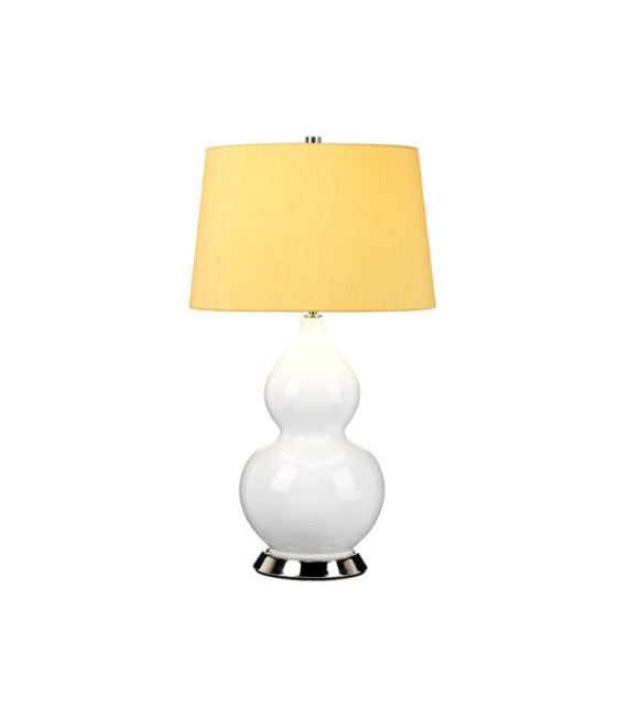 Isla Tischlampe, Keramiksockel, Stahl, Lampenschirm aus Kunstseide, poliertes Nickel