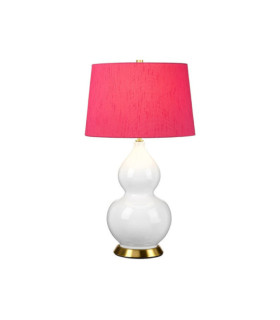 Isla Tischlampe Keramiksockel, Stahl, Lampenschirm aus Kunstseide, gealtertes Messing