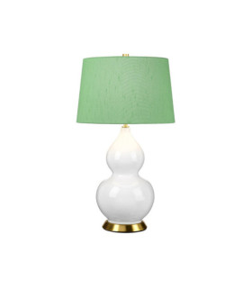 Lampe de table Isla Base en céramique,acier,Abat-jour en fausse soie, Laiton vieilli