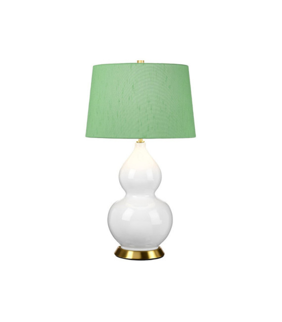 Lampada da tavolo Isla Base in ceramica, acciaio, paralume in finta seta, ottone invecchiato