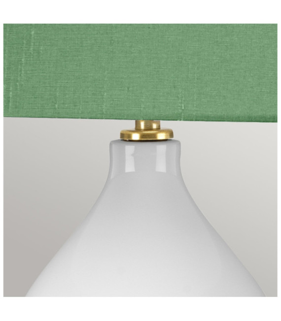 Isla Tischlampe Keramiksockel, Stahl, Lampenschirm aus Kunstseide, gealtertes Messing