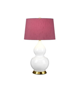 Lampe de table Isla Base en céramique,acier,Abat-jour en fausse soie, Laiton vieilli