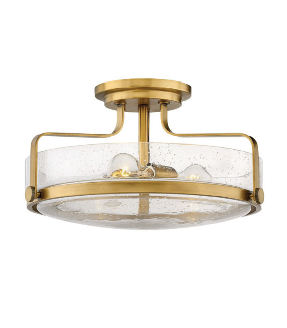 Harper ceiling light Steel, transparent grained glass Brass Heritage