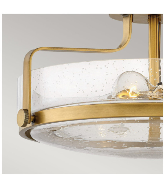 Harper Deckenleuchte Stahl, transparentes genarbtes Glas Messing Heritage