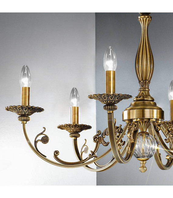 Chandelier classique PISANI laiton antique 6 ampoules