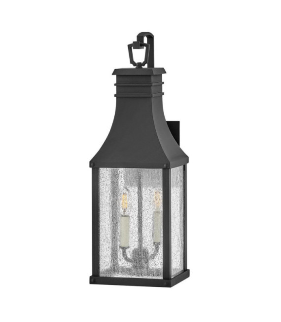 Beacon exterior wall light Transparent seeded glass, Museum aluminum Black