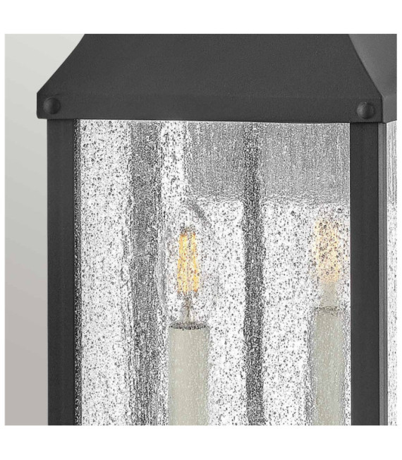 Außenwandleuchte Beacon Transparentes Saatglas, Museumsaluminium Schwarz