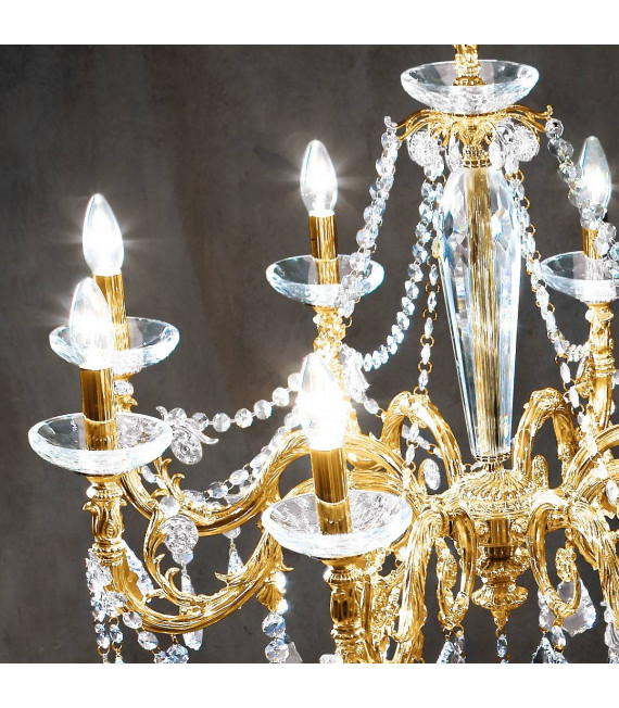 Candeliere classico CONTARINI CRYSTAL oro francese 8 lampadine