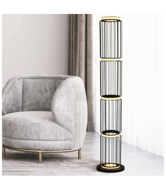 Lámpara de pie LED Circolo Aluminio, Acero dulce, Silicona negra