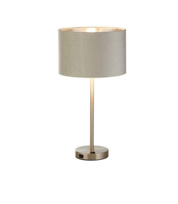 Finn Tischlampe Weichstahl, Stoff aus satiniertem Nickel