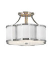 Plafonnier Hinkley Verre opale gravé,acier Nickel poli avec blanc poli