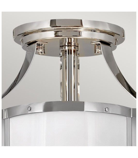 Plafonnier Hinkley Verre opale gravé,acier Nickel poli avec blanc poli
