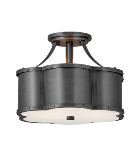 Hinkley ceiling light Engraved opal glass, steel Blackened brass