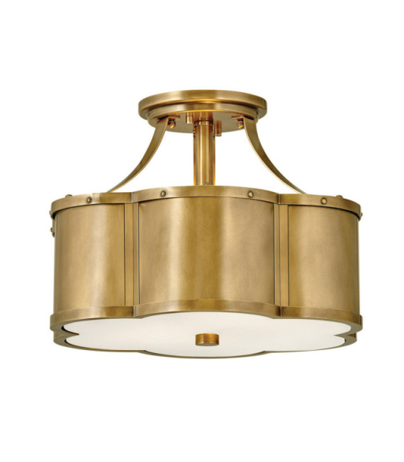 Hinkley Ceiling Light Engraved Opal Glass, Steel Brass Heritage
