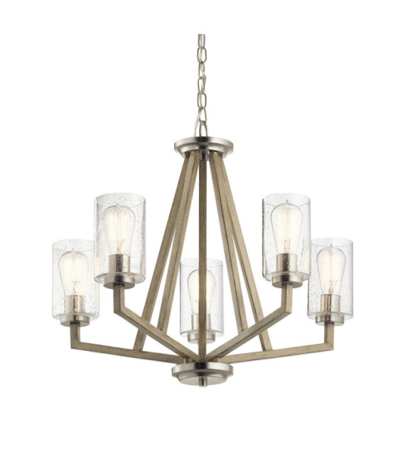 Suspension Kichler Acier,verre grainé transparent Gris antique vieilli