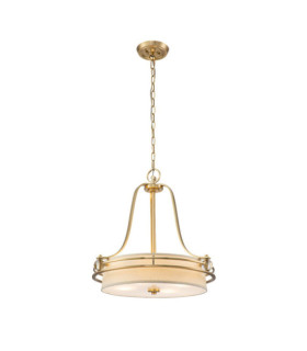 Suspension Quoizel Verre,Acier,Abat-jour crème Laiton brossé