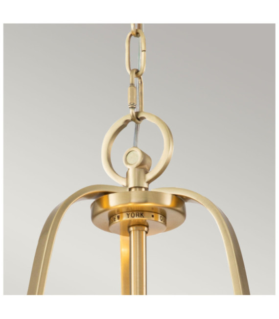 Quoizel Pendelleuchte Glas, Stahl, cremefarbener Lampenschirm. Gebürstetes Messing