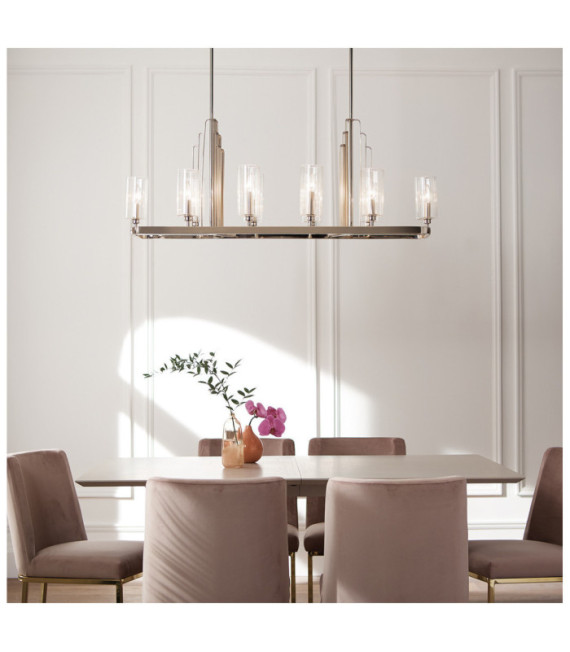 Suspension Kichler Acier,verre cannelé transparent Nickel poli